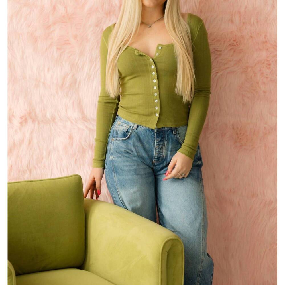 NEW FREE PEOPLE end game pointelle long sleeve top in fresh sprouts - Picture 6 of 7